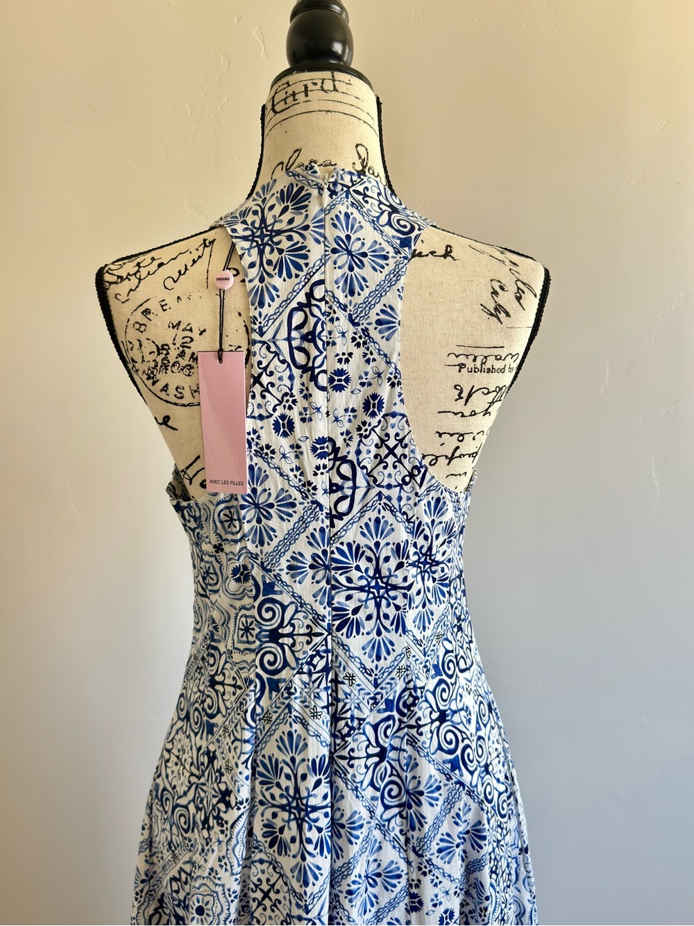 Avec Les Filles Blue and White Patterned Halter Neck Maxi Dress Size 8 NWT - Picture 15 of 15